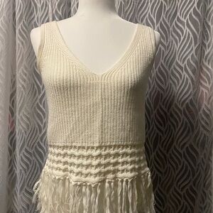 Cream Knit Fringe Tank Top